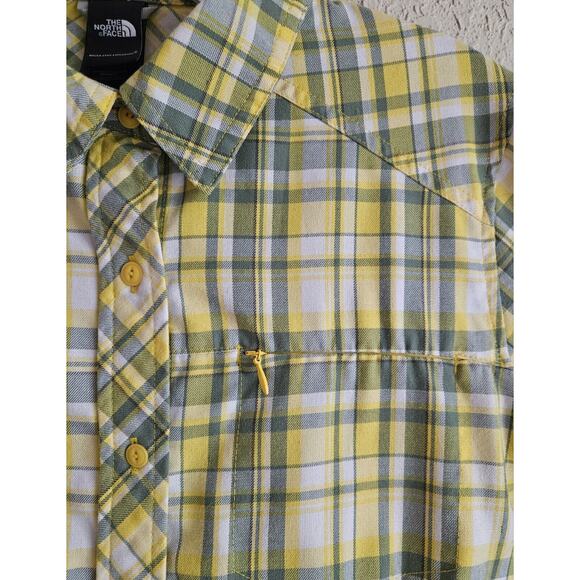 THE NORTH FACE Women's M Shirt Dandelion Yellow Plaid Button Up Zip Pocket 38" - Picture 6 of 12